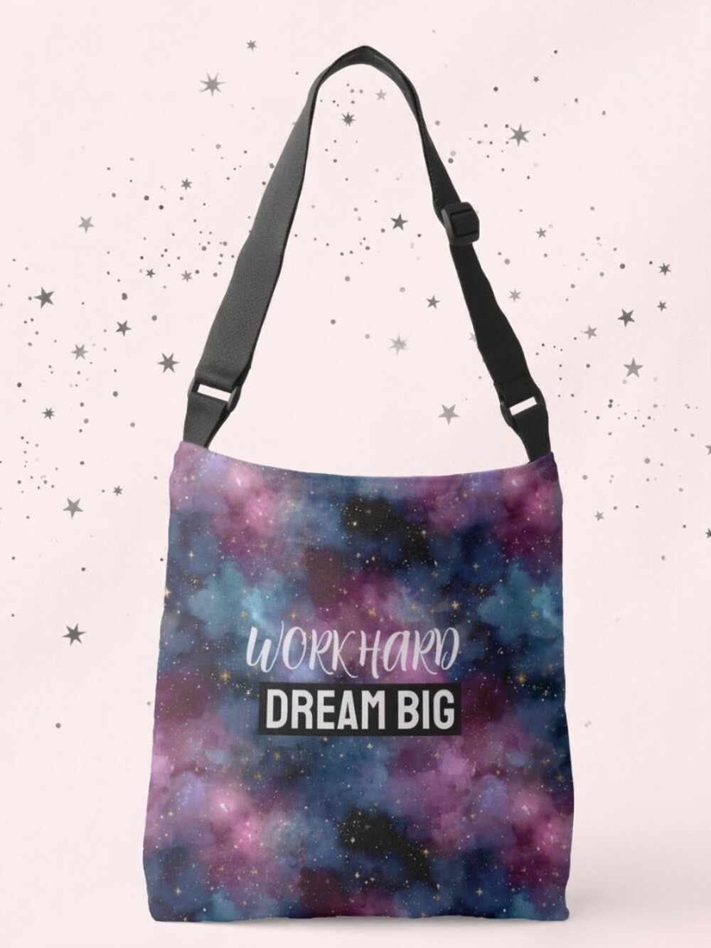 Galaxy Dragonfly Tote Bag Work Hard Dream Big Motivational Shoulder Bag